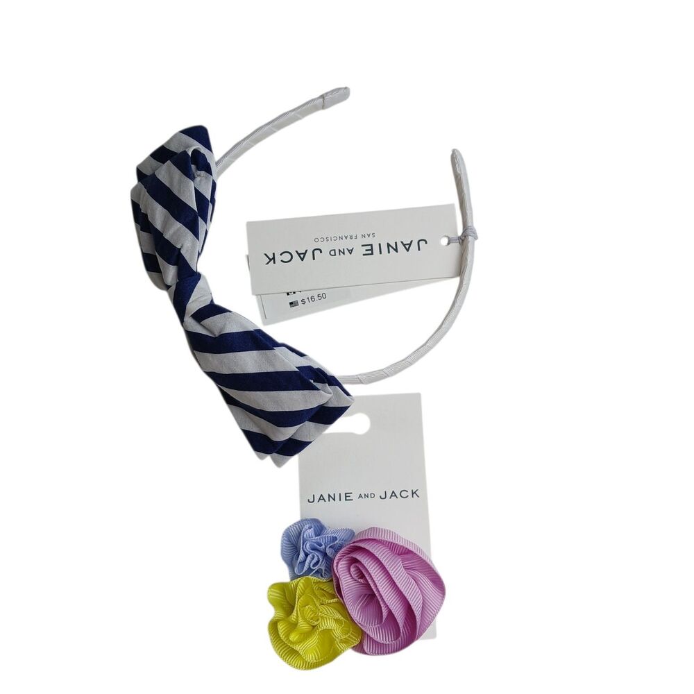 Accesory Lot Janie and Jack Headband Bow Blue White Multicolor Floral Clip NWT